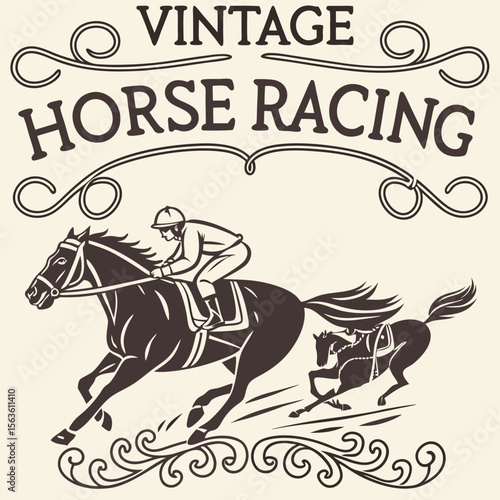 Vintage horse racing competition with jockeys sport