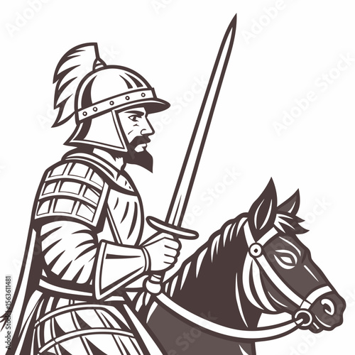 Warrior horseman holding sword cavalry soldier