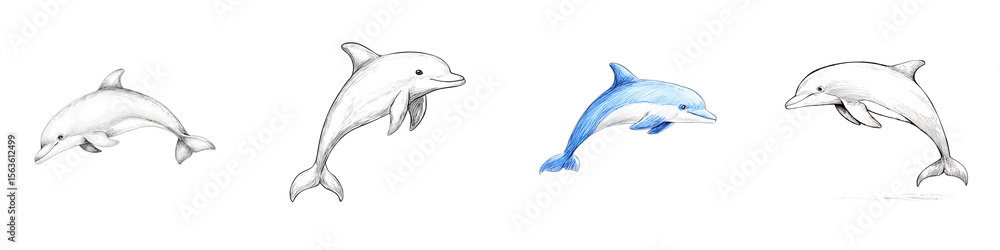 Fototapeta premium Watercolor Dolphin Illustrations: Marine Mammals Set