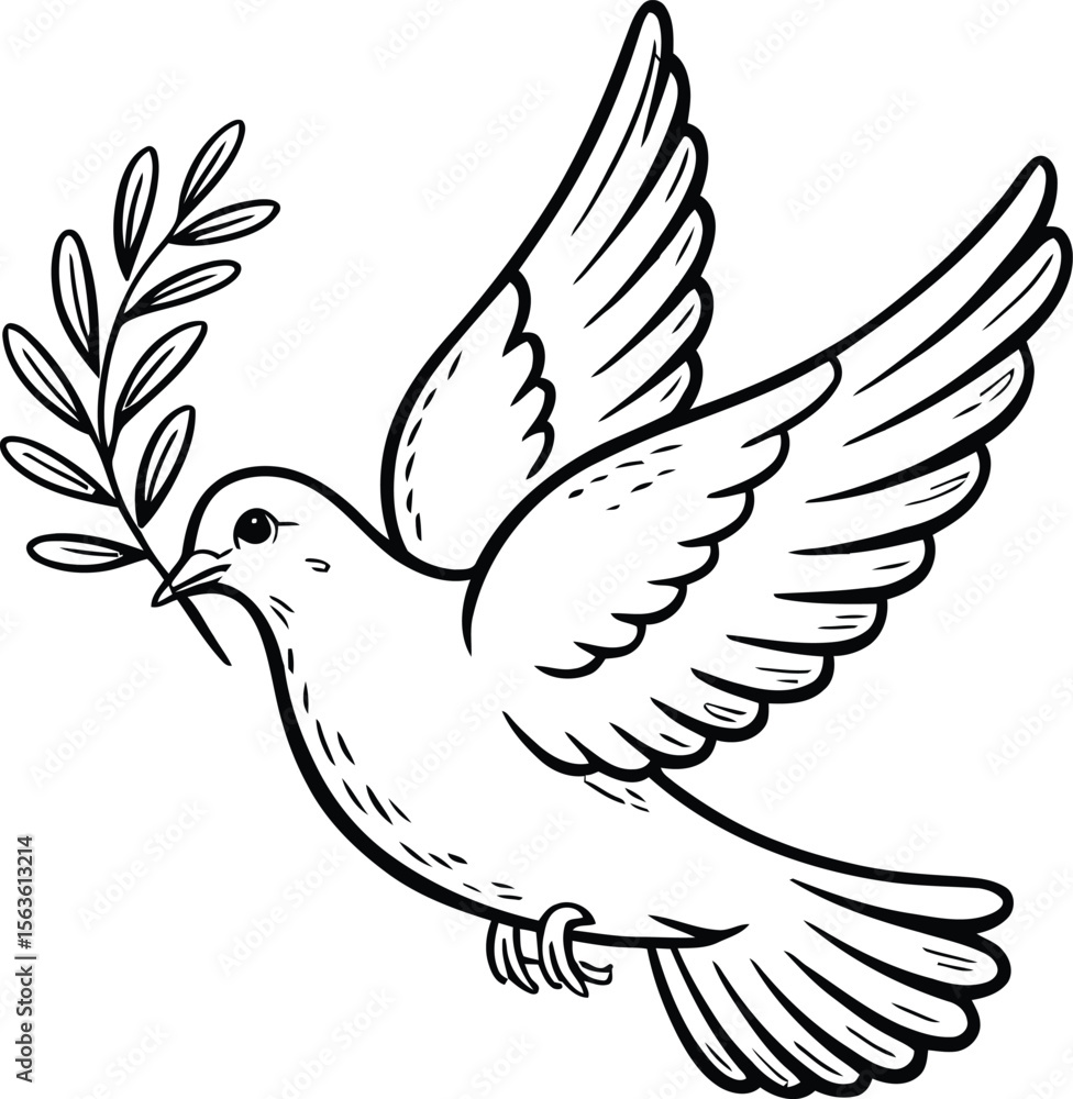 Fototapeta premium Peace dove with olive branch line art icon On Vector Illustration