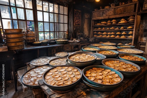Traditional Middle Eastern Sweets in Rustic Bakery Display