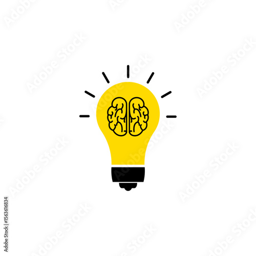 Light Bulb with Brain Inside Creative Thinking and Intelligence Idea Vector Icon for Innovation and Knowledge
