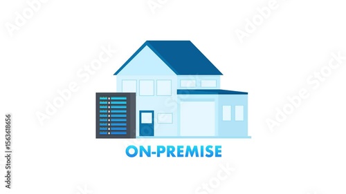 On premise server and house icon on white and green screen