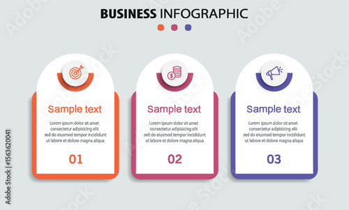 Business infographic design template with 3 options, parts, steps or processes. Can be used for workflow layout, diagram, number options, web design	
