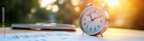 Time management and financial planning concept clock calculator on table closeup