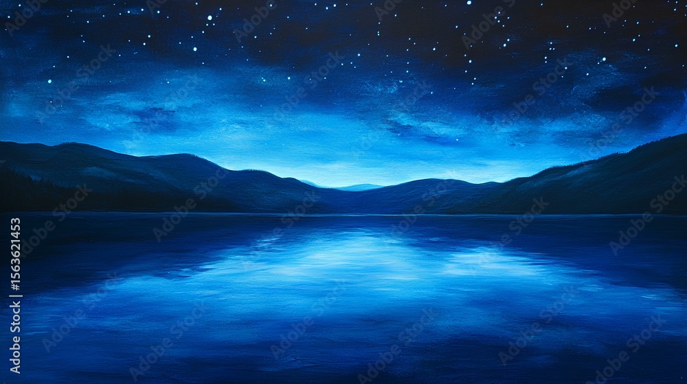 Night Sky Over Still Lake: A serene and captivating landscape photograph depicting a tranquil lake mirroring a breathtaking night sky studded with countless stars. Night Sky Over Still Lake: A serene and captivating landscape photograph depicting a tranquil lake mirroring a breathtaking night sky studded with countless stars.