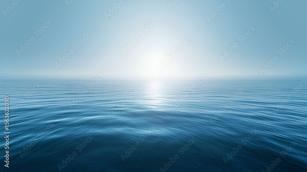 Obraz premium Ocean Horizon Serenity: A mesmerizing panoramic view of the calm ocean, stretching to meet the soft horizon and bathed in the ethereal glow of sunlight