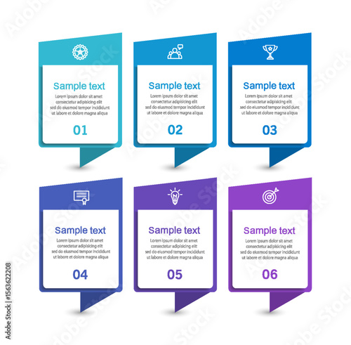 Infographic design business template with 6 options, steps. Can be used for workflow layout, diagram, annual report, web design	