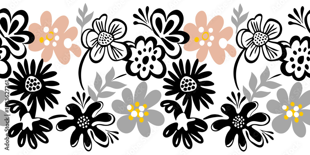 Fototapeta premium Black and Blush Floral Pattern Seamless Repeat