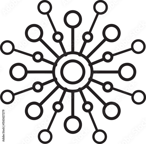 Abstract Hub Spoke, Data Hub Symbols, Centralized Node Design, Abstract Tech Icons, Digital Connection, data flow