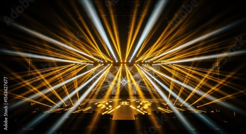 Bright golden and white stage lights create a dramatic tunnel effect