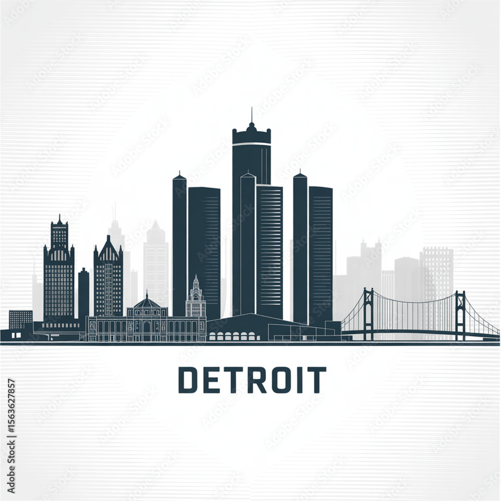 Fototapeta premium Detroit Skyline Silhouette — Industrial and Historic American City Vector Illustration