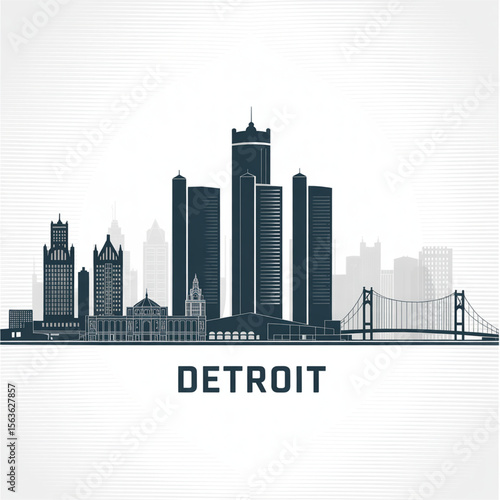 Detroit Skyline Silhouette — Industrial and Historic American City Vector Illustration