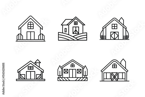 farmhouse plan icon line art vector illustration