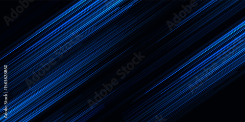 Blur luminous rays. Glowing neon banner. Cyber flare. Defocused ultraviolet navy blue color light lines motion on dark black futuristic. vector background