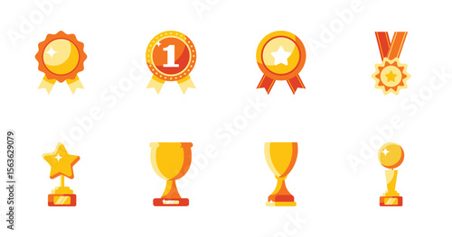 Award Icons Collection. Flat Vector Style of Medals & Trophies. Vector Illustration