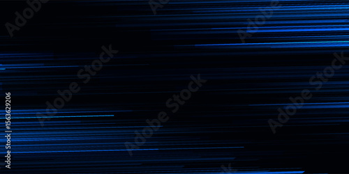 Blur luminous rays. Glowing neon banner. Cyber flare. Defocused ultraviolet navy blue color light lines motion on dark black futuristic. vector background