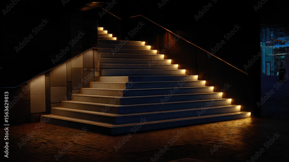 Fototapeta premium Modern Staircase with Integrated LED Lights at Night