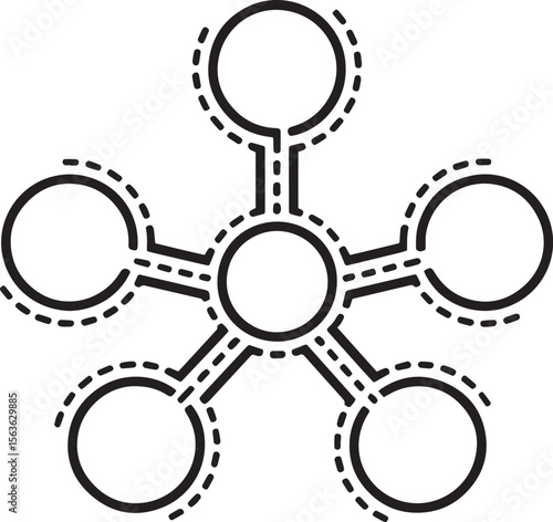 Abstract Hub Spoke, Data Hub Symbols, Centralized Node Design, Abstract Tech Icons, Digital Connection, data flow