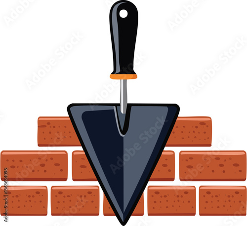 Illustration of a trowel and brick wall concept symbolizing construction building and home improvement projects with tools