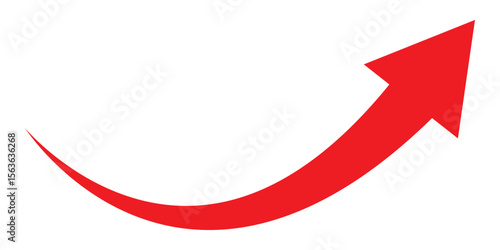 A simple, red, curved arrow pointing to the up on a transparent background. Direction symbol. Red arrows set. Curved arrows. Arrow sign. Curved arrow pointing right. red arrow.