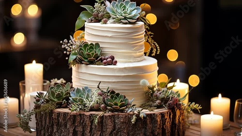 close up of wedding cake with artistic decoration and layered design, celebration, dessert artist, event design, wedding catering, bakery industry