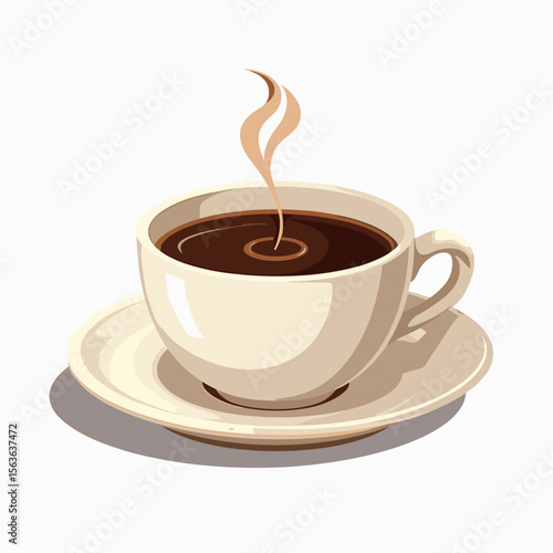 Aromatic Cup of Coffee with Steam Illustration, Freshly Brewed Hot Drink in White Cup