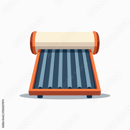 Illustration of a Solar Water Heater with Blue Panels, Clean Energy Technology for Home Use