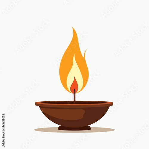 Illustration of a burning candle in a brown ceramic bowl, creating a warm and inviting atmosphere
