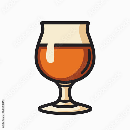 Illustration of a Glass of Beer with Foam Head, Isolated on White Background