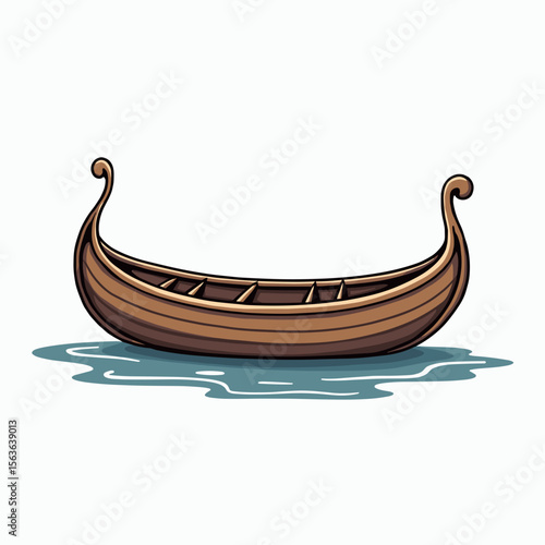 Cartoon Viking Longship Illustration Floating on Water, a Detailed Vector Graphic