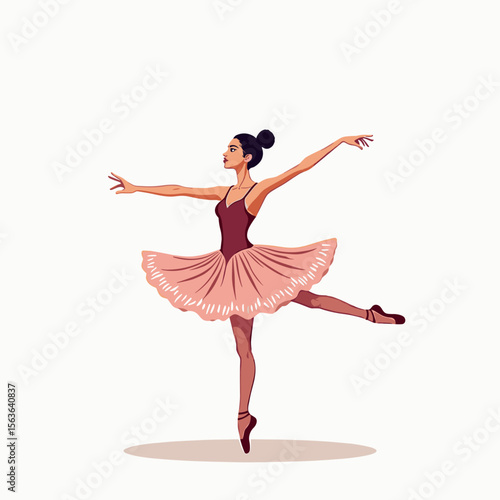 Elegant Ballerina in Pink Tutu Performing a Graceful Ballet Dance, Vector Illustration