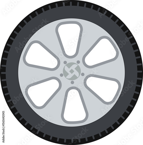 Vector Illustration of a Car Tire and Alloy Wheel in Flat Style
