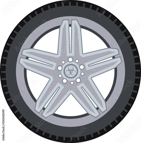 Vector Illustration of a Car Tire and Alloy Wheel in Flat Style