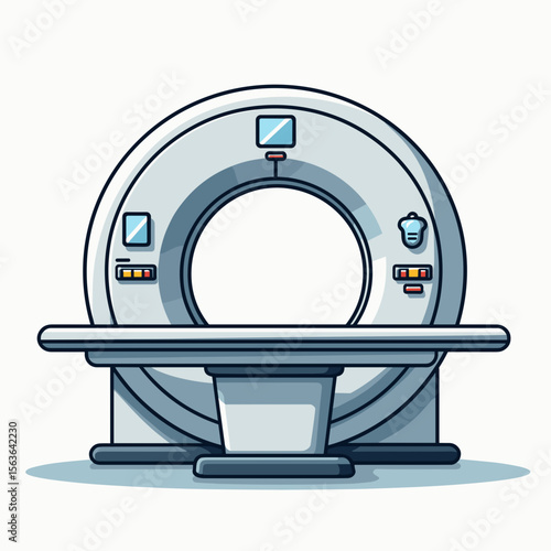 Cartoon Illustration of a CT Scanner Machine for Medical Imaging and Diagnosis