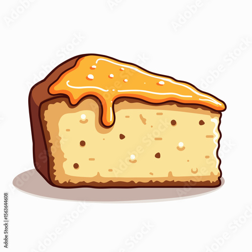 Delicious Cartoon Cheesecake Slice with Honey Glaze Drizzle Illustration, Sweet Dessert Treat