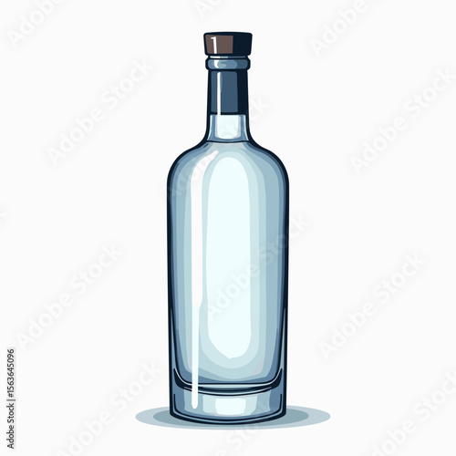 Elegant Clear Glass Bottle with Cork Stopper Illustration on White Background, Minimalist Design