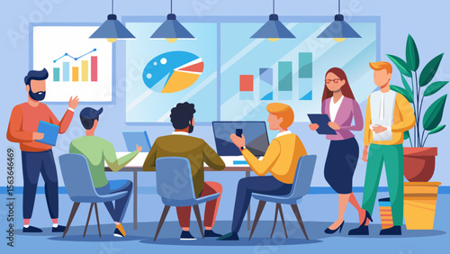 Startup founders pitching idea to investors illustration for modern business and teamwork