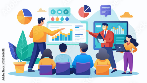 Business people watching big data analytics illustration for modern business and teamwork