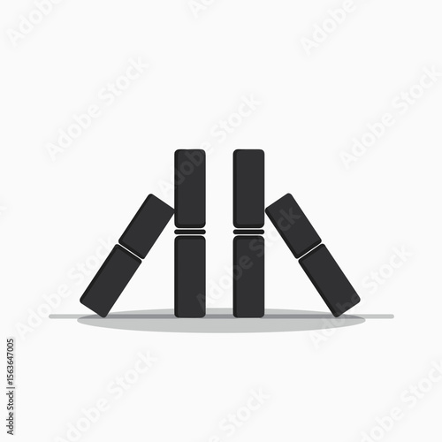 Domino Effect Illustration: A Series of Black Dominoes Leaning and Standing