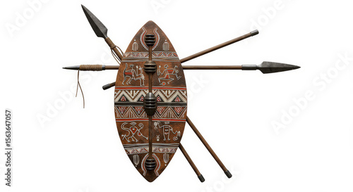 Tribal shield and spears overhead view