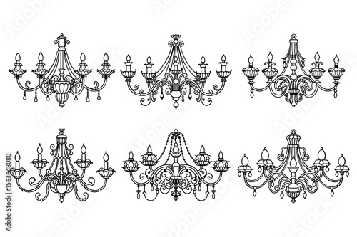 There are six chandeliers here