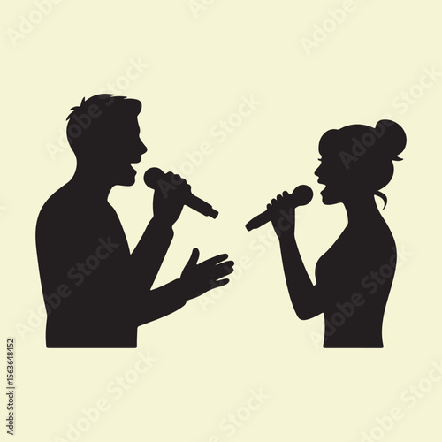 Singing Duet Silhouettes Vector Design