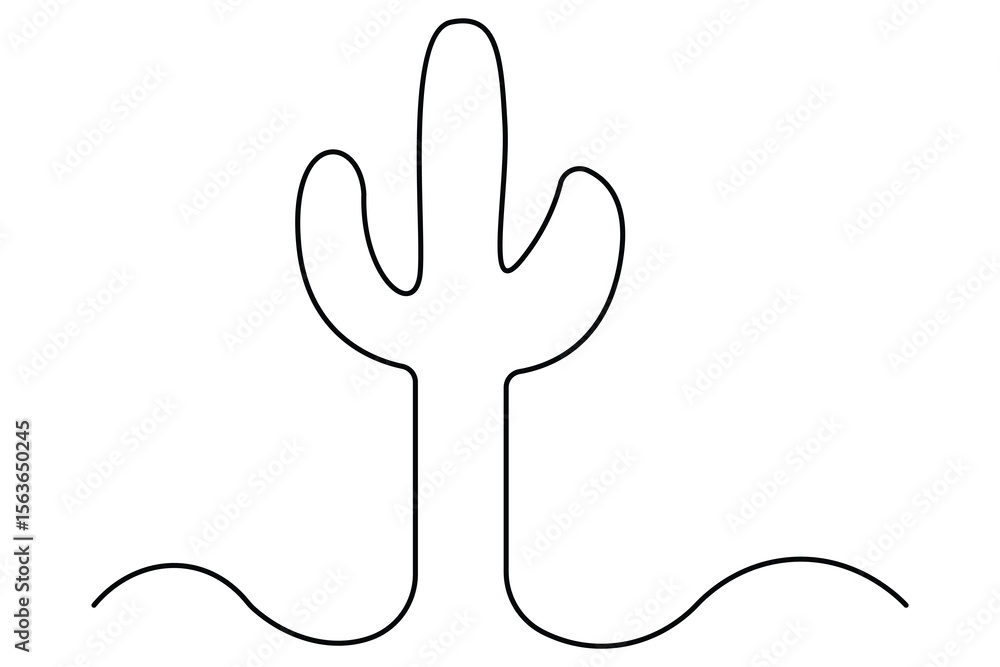 Obraz premium Continuous one line vector illustration of cactus on top minimal black and white abstract houseplant drawing 