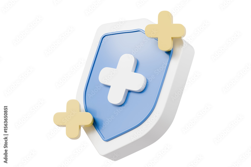 Obraz premium 3d Shield with a cross icon symbol on isolated purple background. Protection of health from diseases. Healthcare security insurance medical concept. 3d Minimal insurance blue shield icon. 3d render.