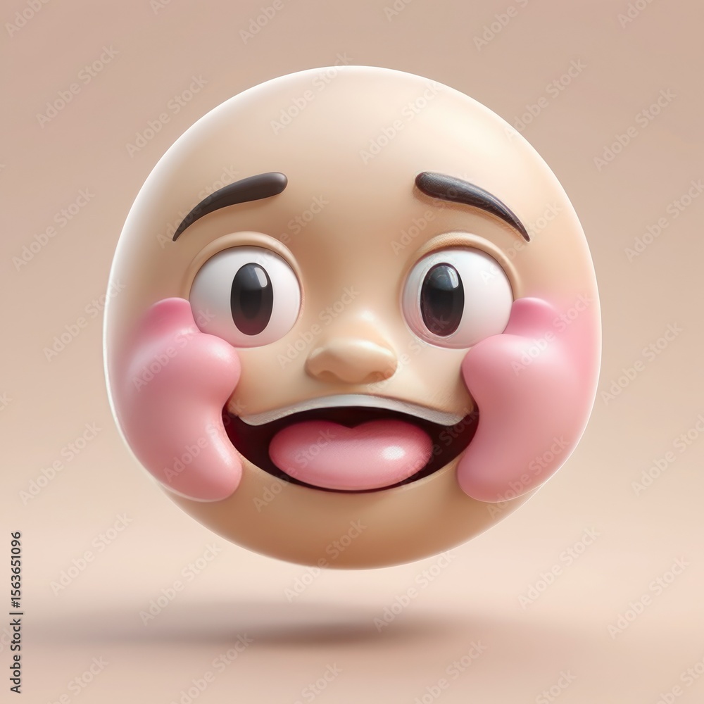 Fototapeta premium Adorable 3D Render of a Happy Emoji with Rosy Cheeks