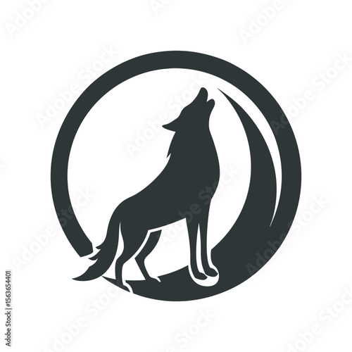 Howling Wolf Inside Circle Frame Silhouette