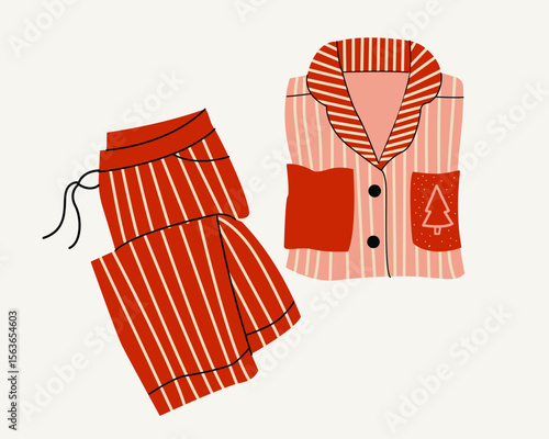 Cute vector Christmas seamless pajamas. Perfect for scrapbooking, greeting card, party invitation stickers. Fashion clothes for bedtime, textile apparel sleepwear. Home clothes