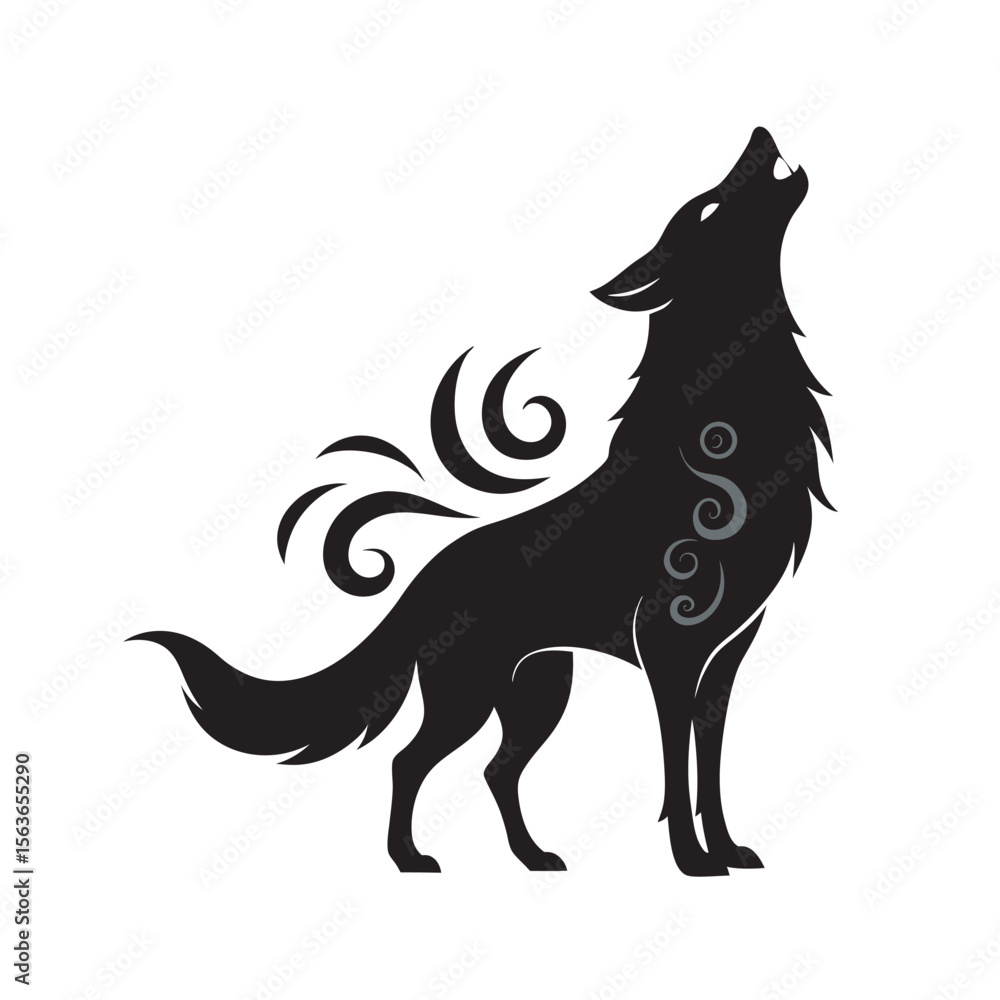 Fototapeta premium Wolf Howling In Wind Swirl Scene