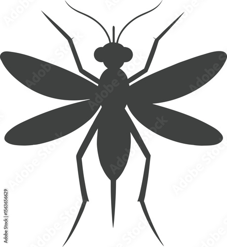 Stylized silhouette of a mosquito with wings and legs spread